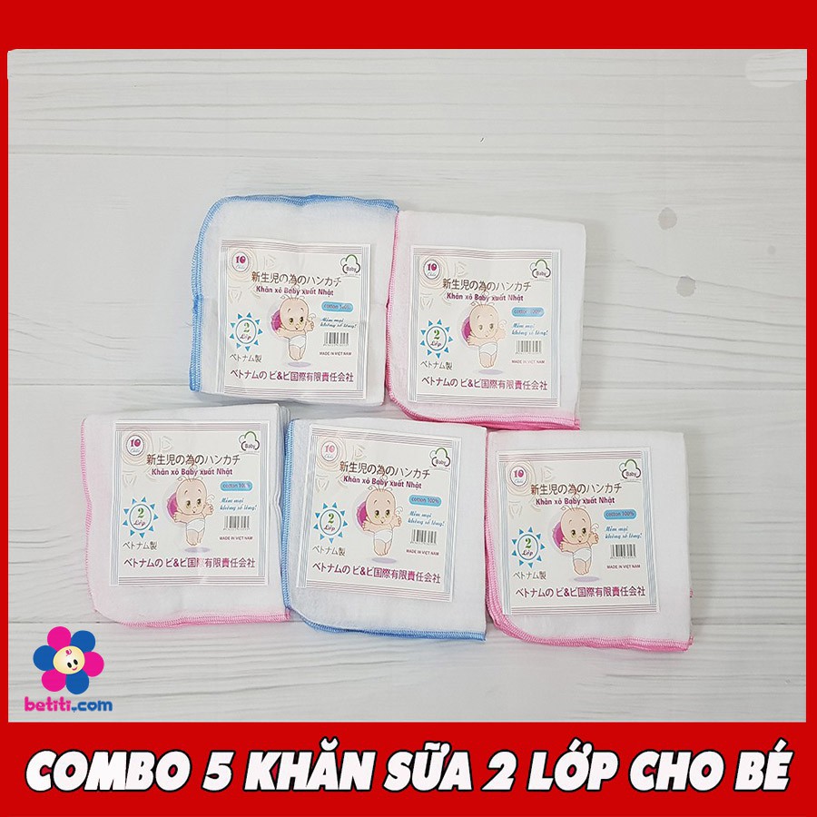 COMBO 5 Bịch Khăn Sữa 2 Lớp Siêu Thấm (50 Chiếc) - BTT00551x5