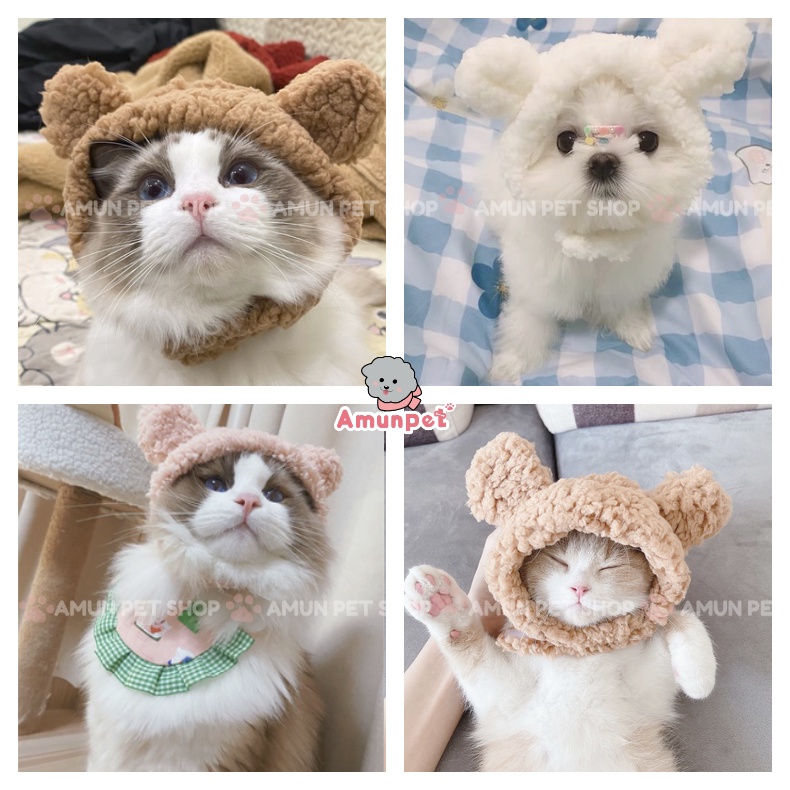 Mũ Lông Cho Thú Cưng Tai Gấu Thỏ Hoá Trang Cosplay Mũ Nón Đội Cho Chó Mèo Dễ Thương Chất Liệu Lông Cừu Cao Cấp Giá Rẻ Am