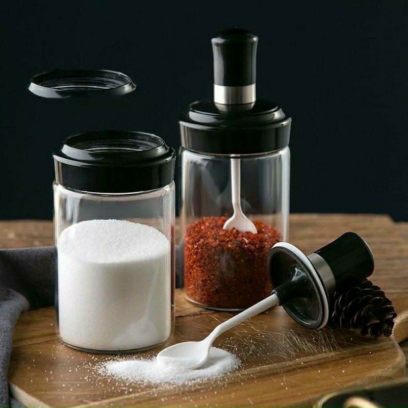 HỘP ĐỰNG GIA VỊ THUỶ TINH CAO KÈM THÌA CAO CẤP MỚI 2020