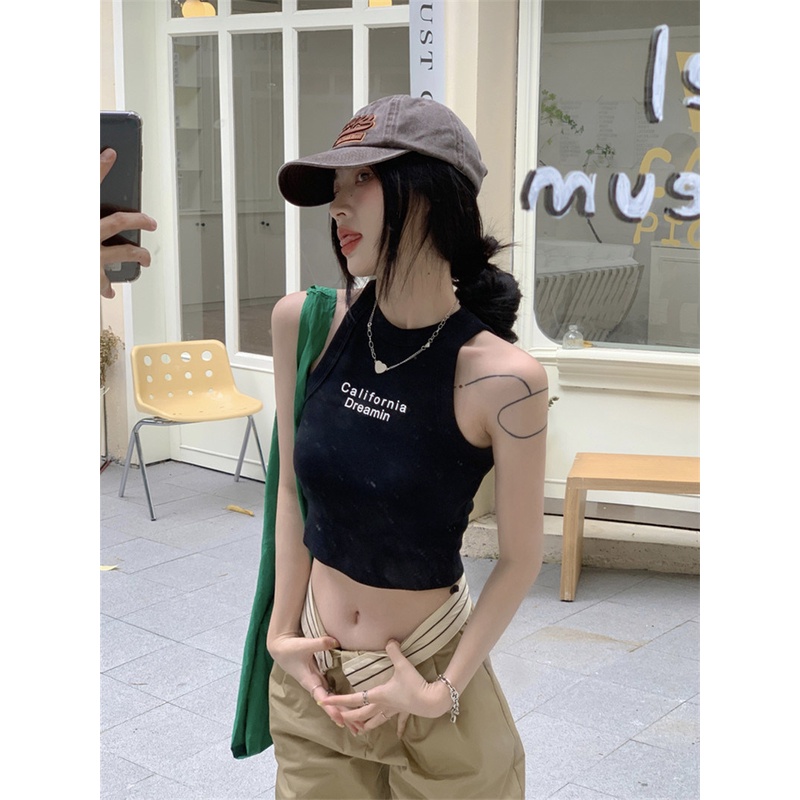 Áo SUXI không tay in chữ có mút ngực thời trang mùa hè quyến rũ cho nữ