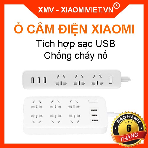 Ổ cắm điện Xiaomi đa năng 3 cổng USB + 3 hoặc 6 ổ điện - Hàng chính hãng