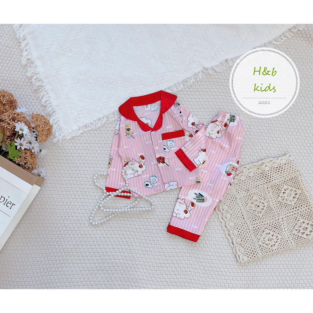 Bộ gấm satin bò sữa size nhỡ bé gái