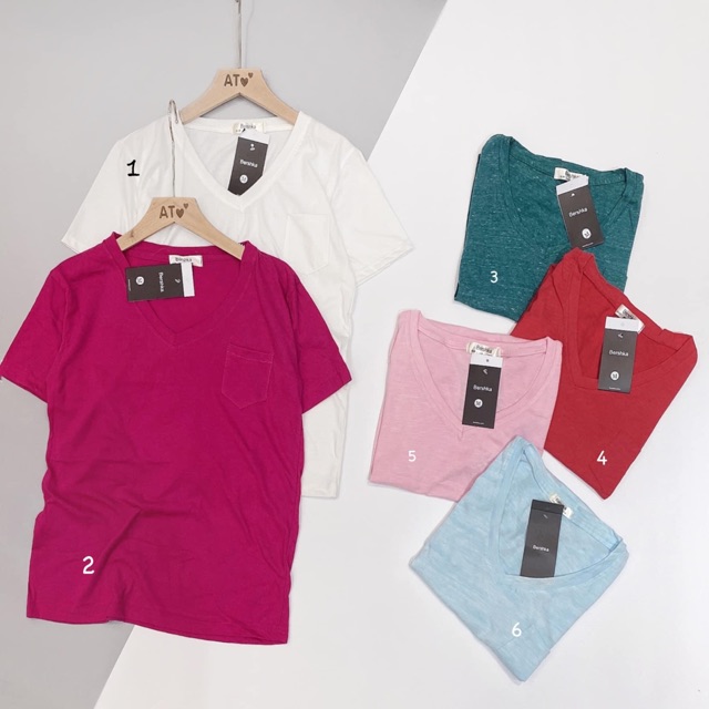 Áo cotton trơn màu, cổ tim, BSK