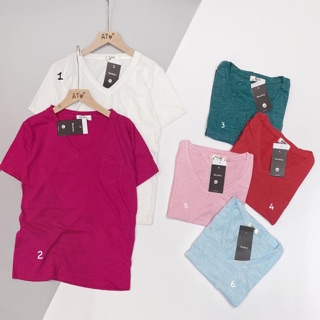 Áo cotton trơn màu, cổ tim, BSK