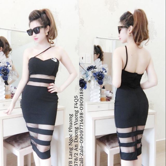 Đầm body 1 dây phối lưới