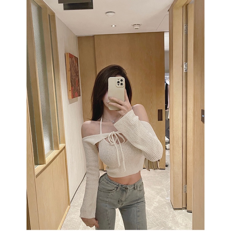 Cocory vn Set Áo Trễ Vai Tay Dài + Chân Váy Thời Trang Nữ Gợi Cảm