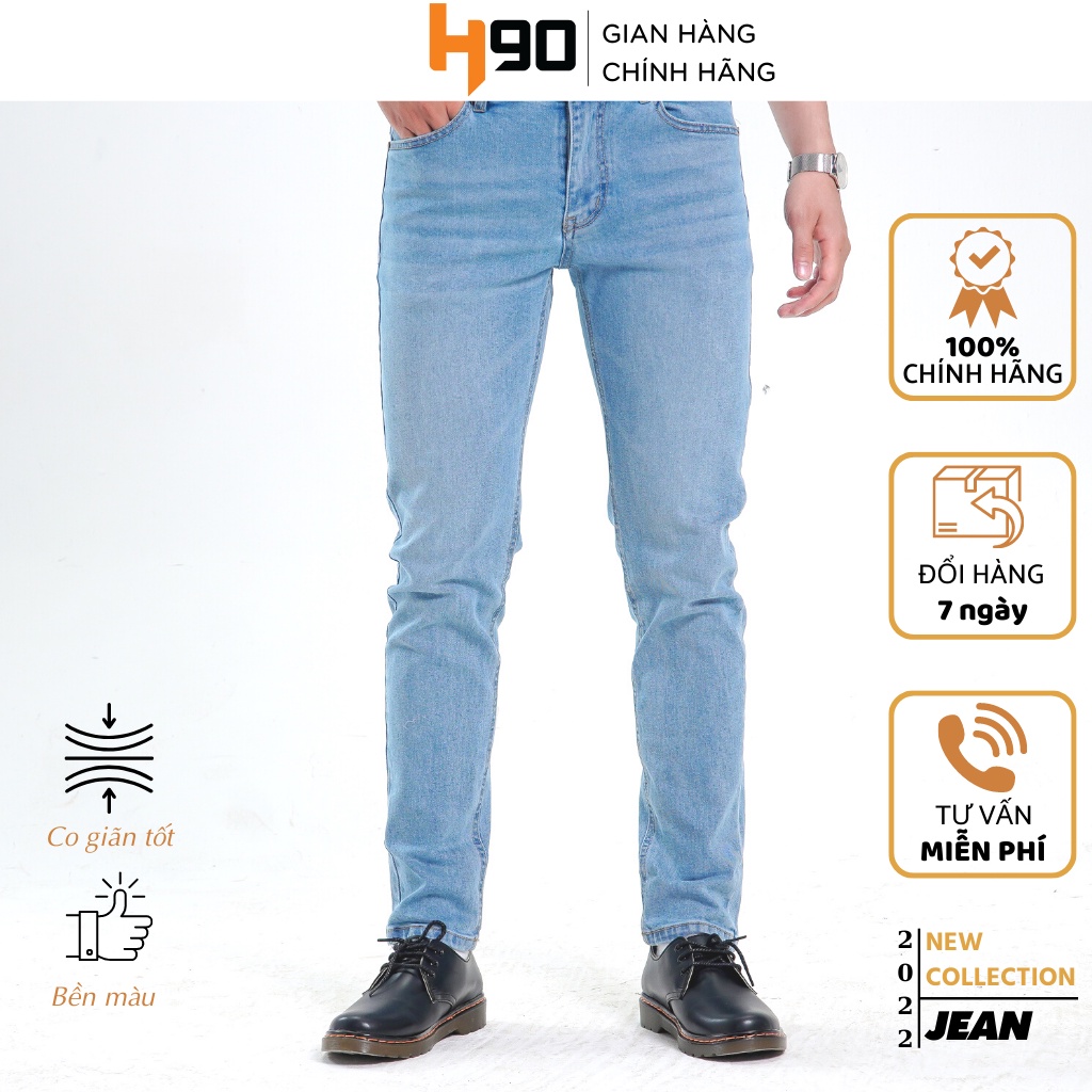 Quần Jean Nam H90, Ống Côn Dáng Ôm Slimfit, Chất Bò Co Giãn Vận Động Thoải Mái, Vải Mềm Mịn, Bền Màu HTRJ006