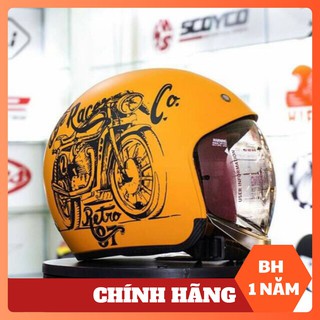Mũ 3/4 Đầu Kính âm Royal M139 Vàng V7 Cafe Race- Kính trong - Bảo hành 12 tháng.