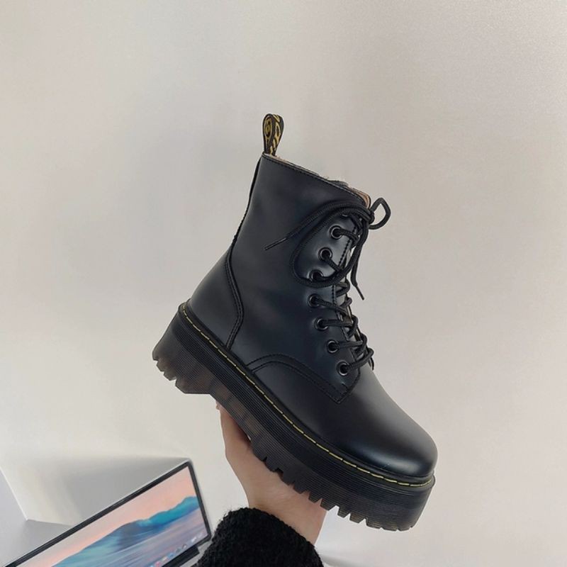 (HÀNG ORDER - ẢNH THẬT FEEDBACK) LEATHER PLATFORM BOOTS - BỐT ULZZANG ĐẾ CAO 5CM MÀU ĐEN | BigBuy360 - bigbuy360.vn