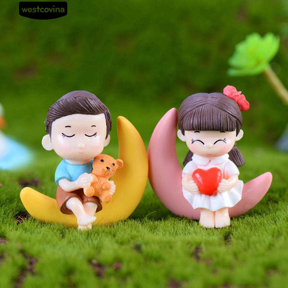 Set 2 mô hình cô bé và cậu bé trang trí tiểu cảnh xinh xắn