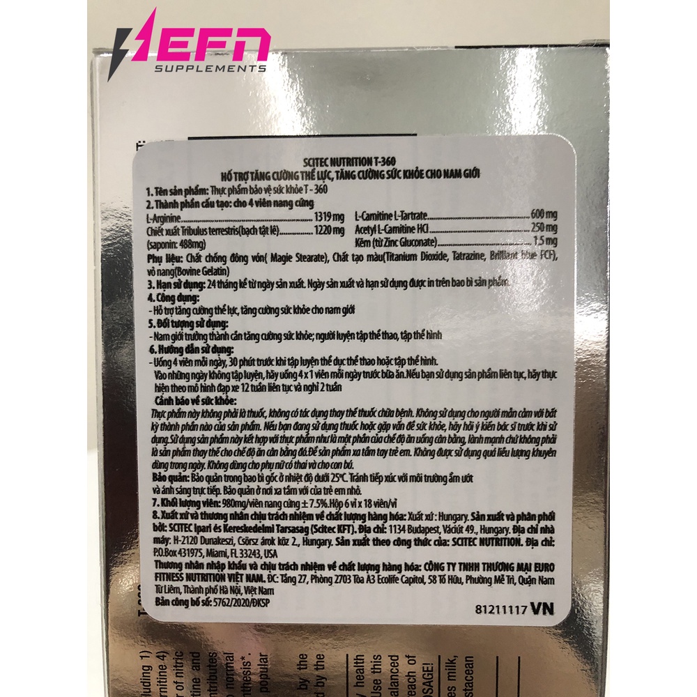 T360 Tăng Testosterone Nam Nội Sinh SCITEC NUTRITION T360 hộp 108 Viên - Chính Hãng
