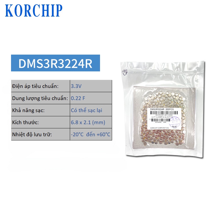 Tụ điện DMS3R3224R Korea KORCHIP 3.3V 0.22F SMD