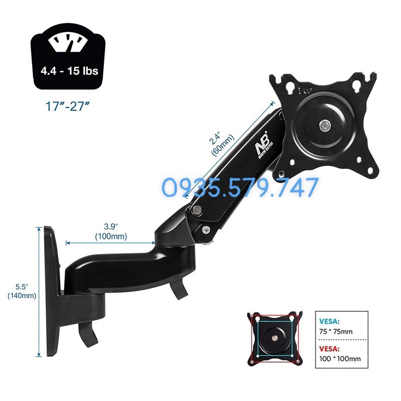 Giá treo tivi nhập khẩu đa năng nâng lên hạ xuống NB F150 17-35 inch - xoay màn hình 360 độ, F120 17-27 inch tải 7kg