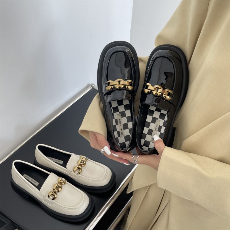 Giày lười nữ Loafer gắn khóa thời trang cao 4cm