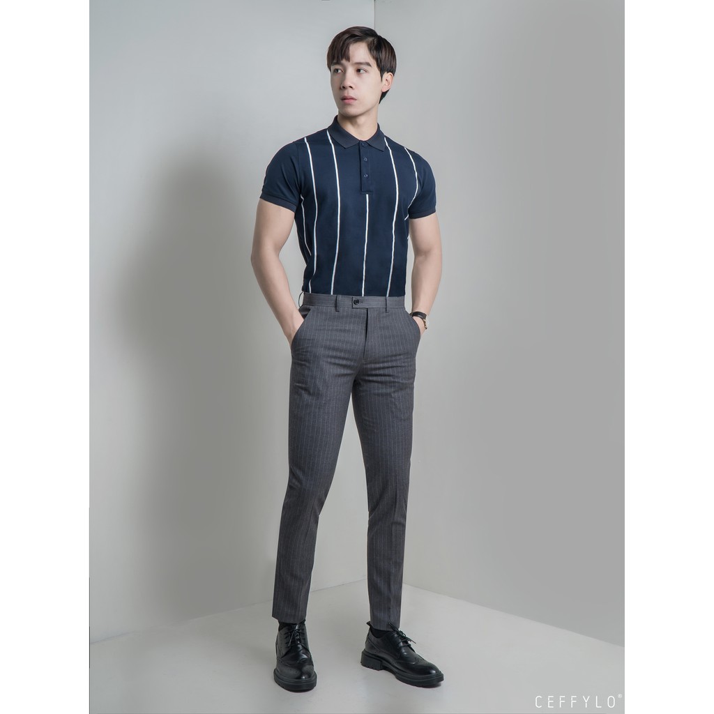 [Mã BMBAU50 giảm 7% tối đa 50K đơn 99K] Áo Polo Xanh Navy In Kẻ Sọc vải Cotton mềm mịn, co giãn - CEFFYLO