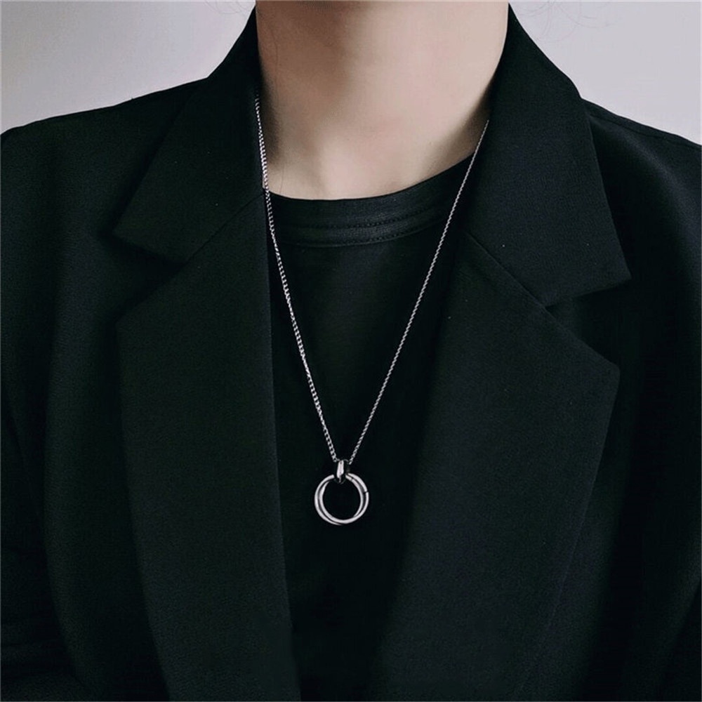 Dây chuyền thép titan mặt nhẫn đôi mang phong cách Hiphop đơn giản thời trang Hàn Quốc Yanqueens Trang sứ Quà tặng