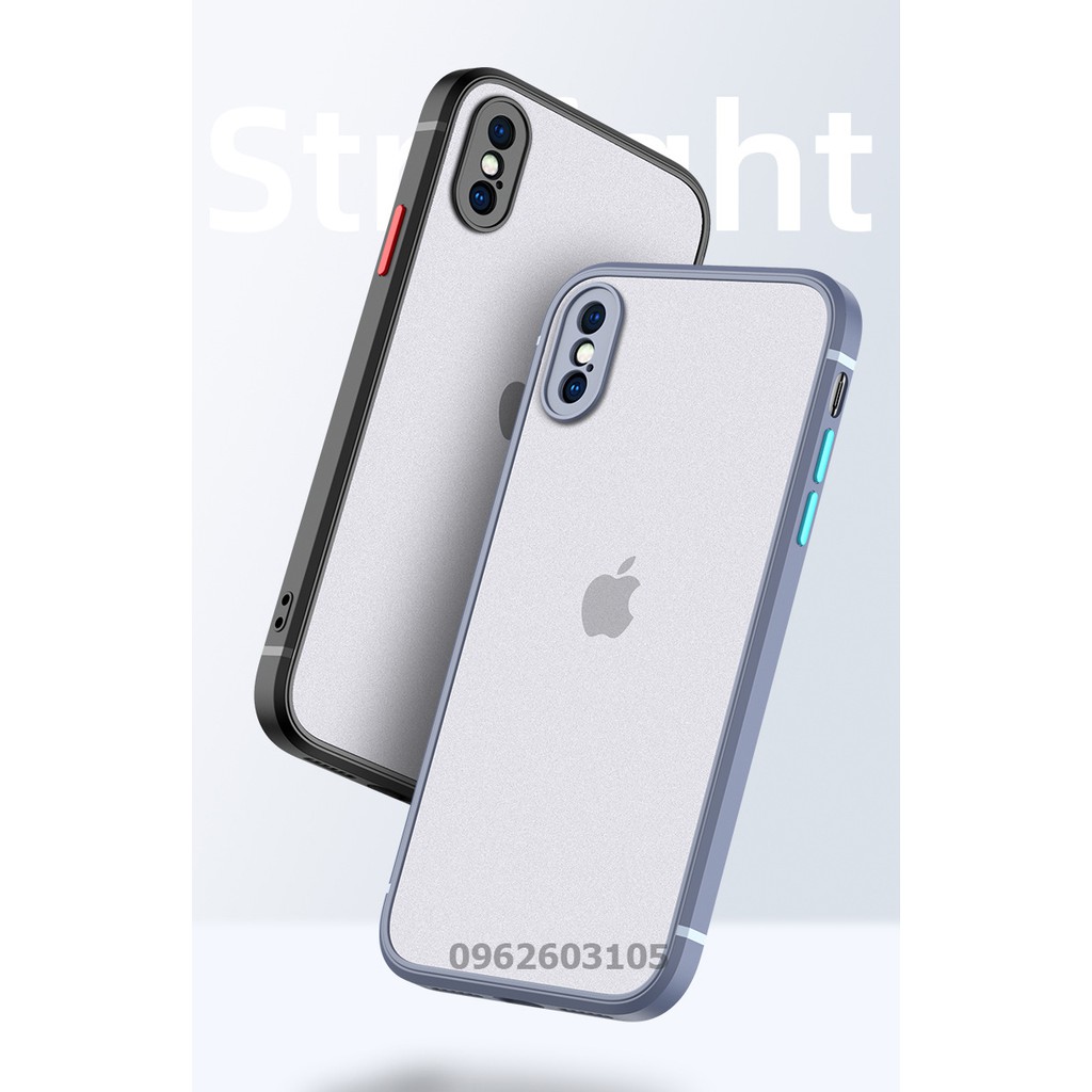 Ốp Lưng Iphone 7 Plus/ 8 Plus/Xs Max/XR/11 pro/11 Pro Max/12 promax/12 Mini Cạnh Vuông Lưng Nhám Viền Màu Chống Vân Tay