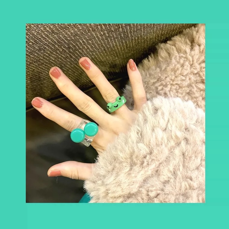 Nhẫn resin Màu Kẹo Gắn Hình Ếch Dễ Thương Phong Cách Hàn Quốc Cho Nam Và Nữ
