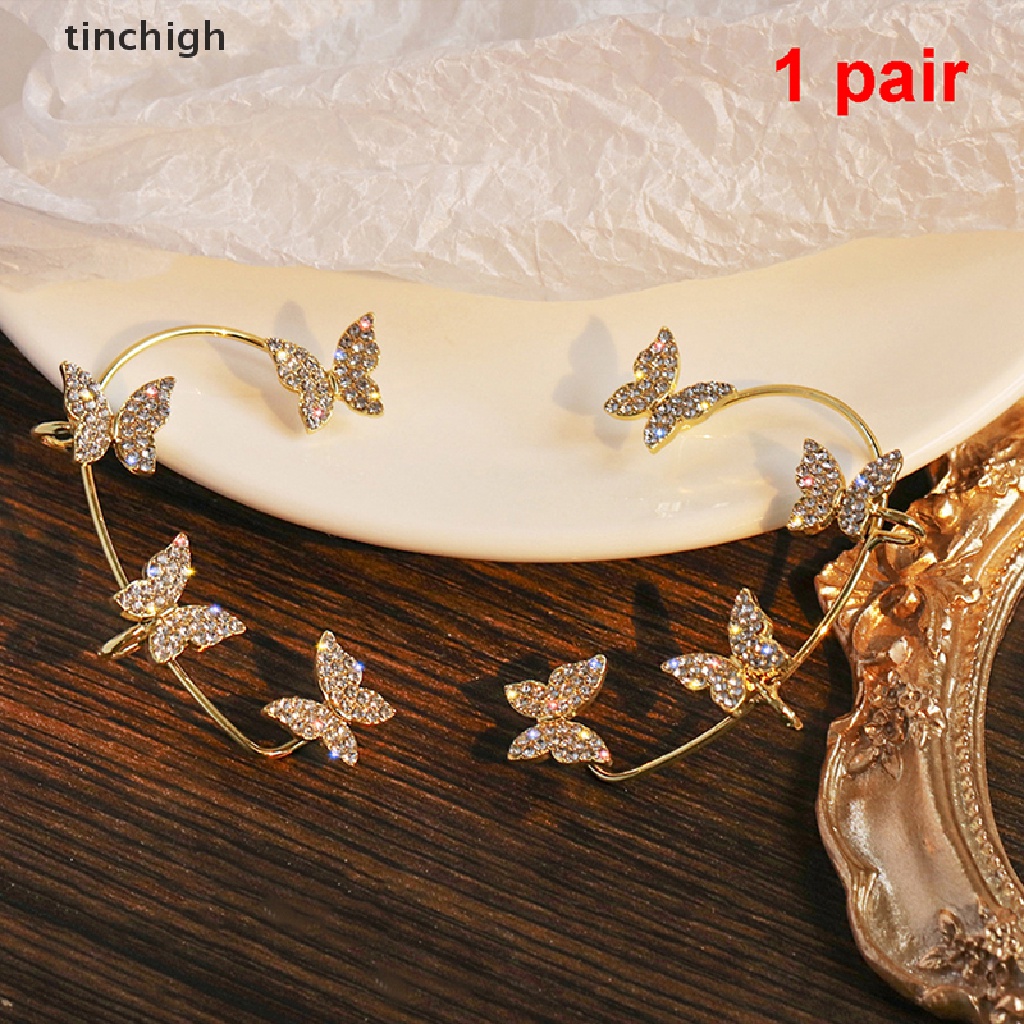 Bông Tai Dạng Kẹp Hình Bướm Đính Đá Zircon Lấp Lánh