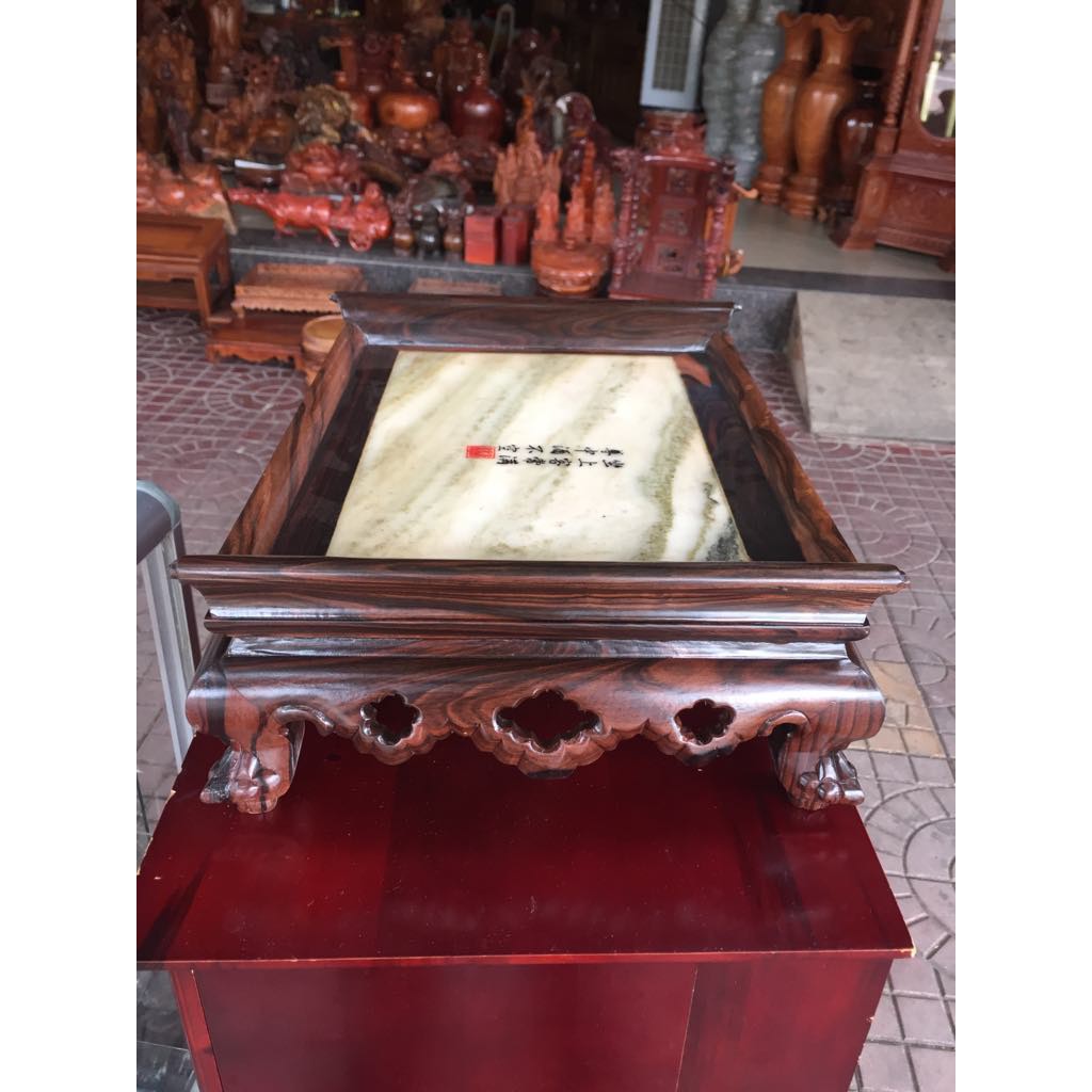 Khay trà hoài cỗ gỗ mum việt nam, mặt khay kết hợp giữa gỗ và đá, kích thước 30 x 40cm.