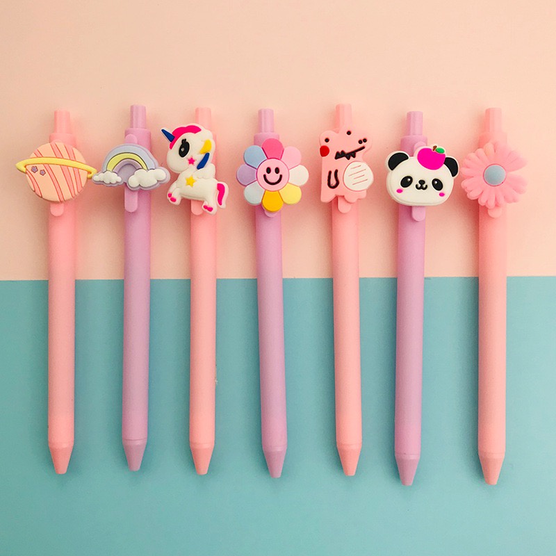 Bút gel mực đen lò xo bấm trang trí hình quả bơ đáng yêu ST219