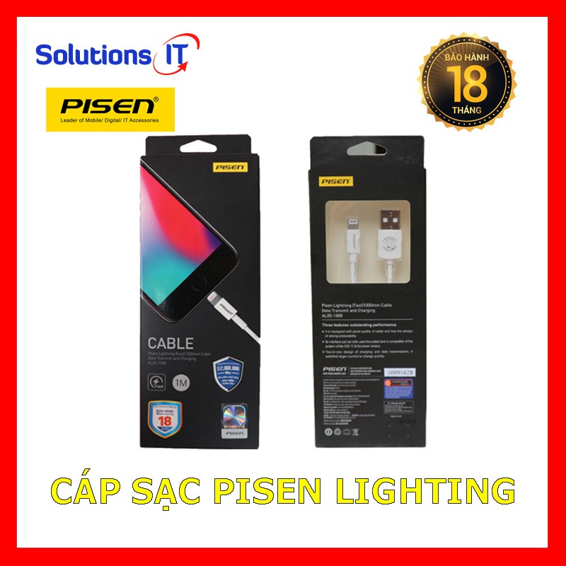 Cáp sạc Pisen cho IPhone - Hàng chính hãng bảo hành 18 tháng