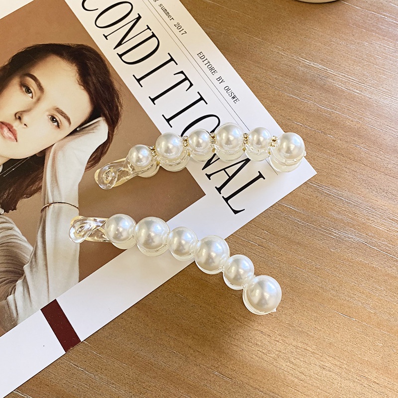 Kẹp tóc hình quả chuối đính ngọc trai nhân tạo để tạo kiểu tóc đuôi ngựa