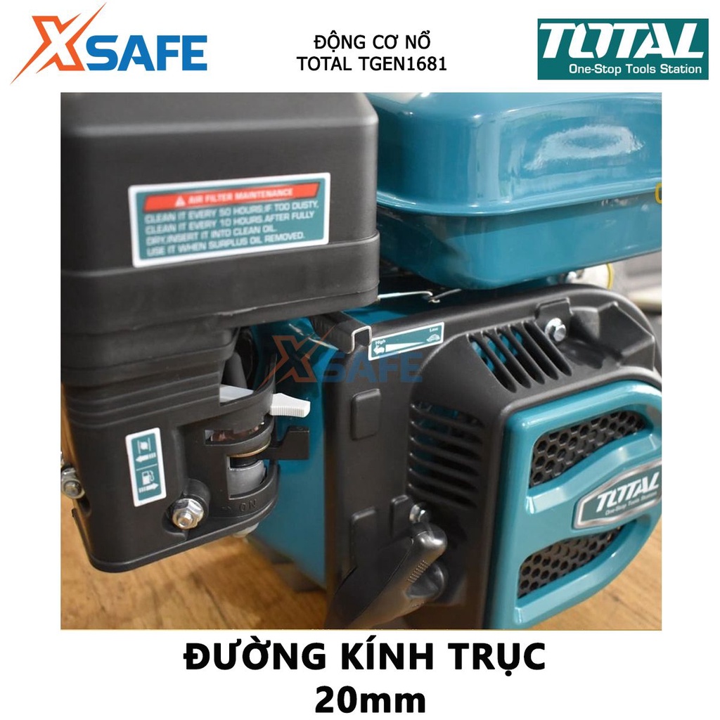 Động cơ nổ TOTAL TGEN1681 dùng xăng Loại động cơ 4 thì, OHV, Đầu ra tối đa 5.5HP, Đường kính trục 20mm