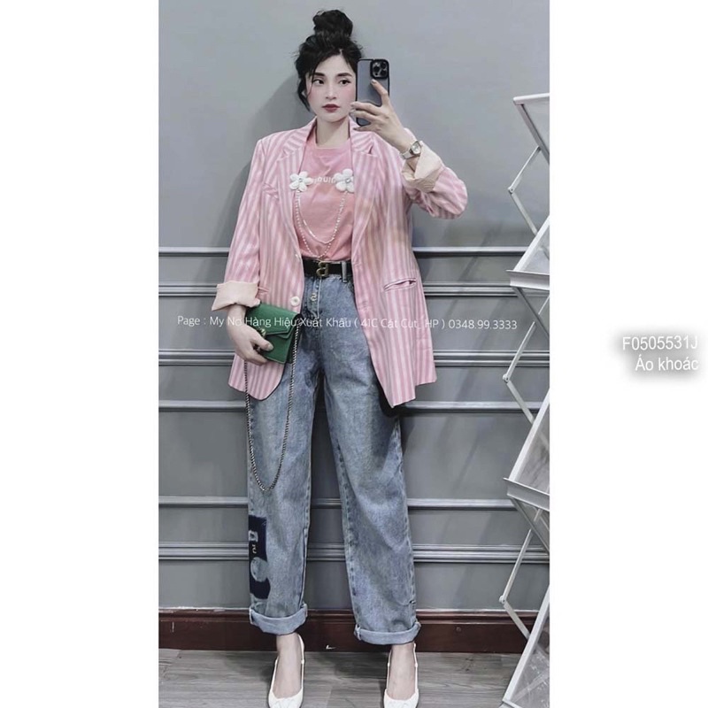 Áo khoác vest kẻ sọc có lót 0522