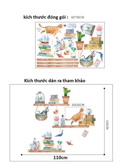 Decal mèo kệ sách cute