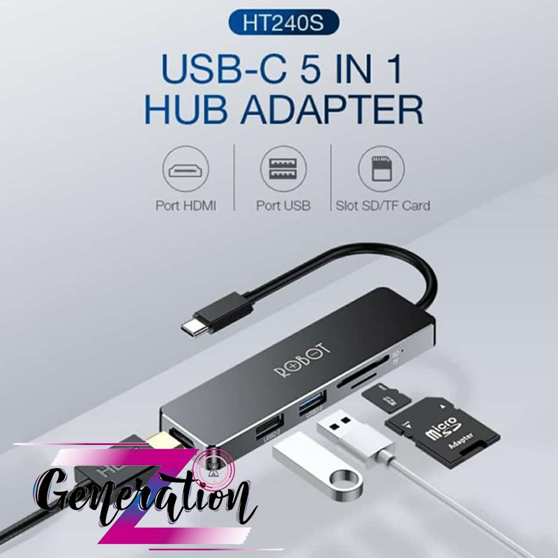 MULTIPORT HUB TYPE-C 5 IN 1 HT240Y - HUB CHUYỂN TYPE-C RA USB 3.0/HDMI/PD/SD/TF