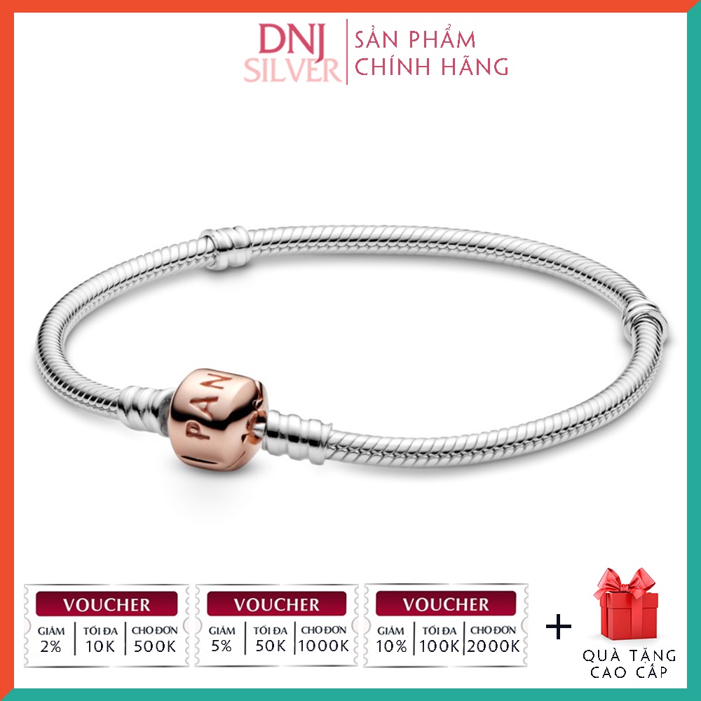 Vòng tay bạc 925 cao cấp - Mẫu vòng Rose Clasp, vòng mềm chốt Rose Gold, có thể mix thêm hạt charm vào vòng theo ý thích