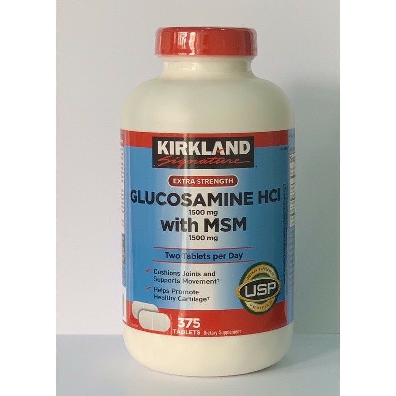 (Date T5/2024 ) Viên uống Glucosamin HCL 1500mg With MSM 1500mg glucosamine Kirkland - 375 Viên Màu Trắng