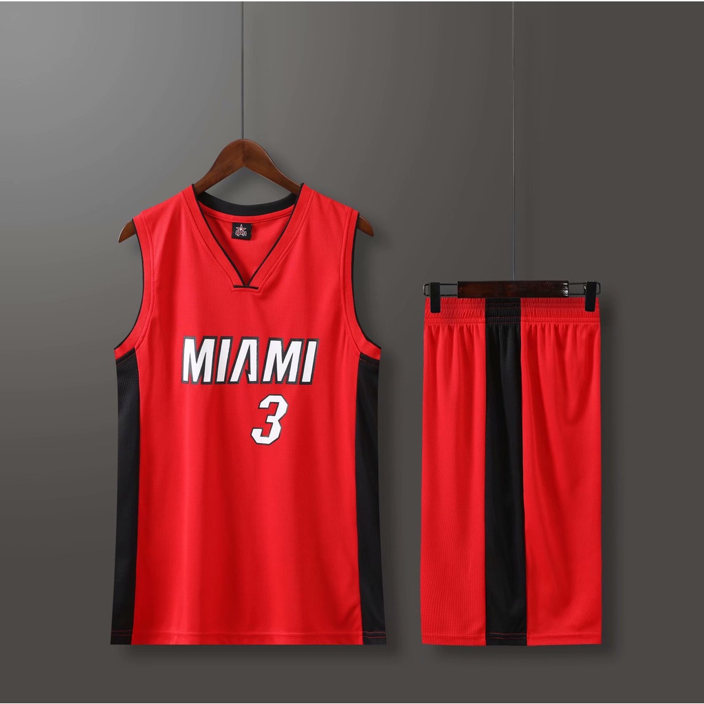 Bộ Quần Áo Chơi Bóng Rổ Miami Heat No.3 Dwyane Wade Cho Nam