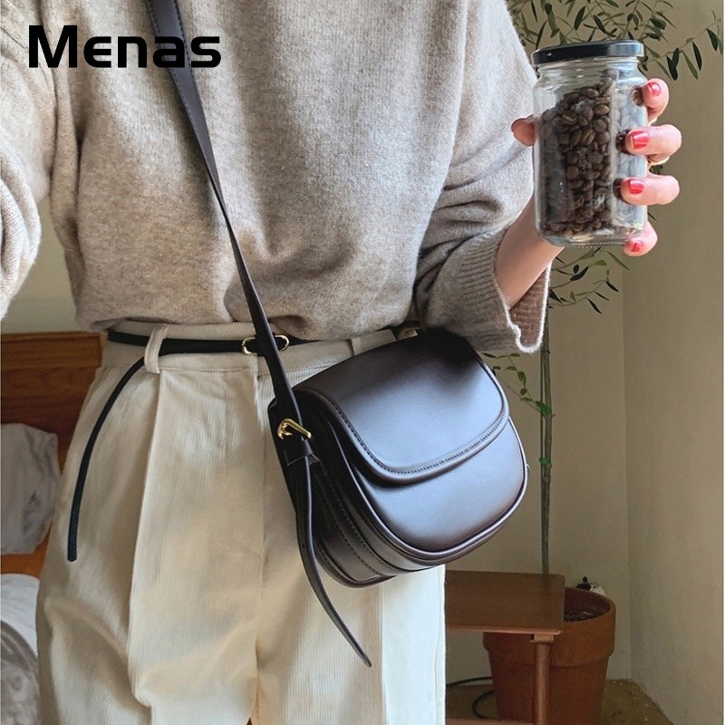 Menas Túi Đeo Chéo Da PU Màu Trơn Phong Cách Hàn Quốc Thời Trang Cho Nam