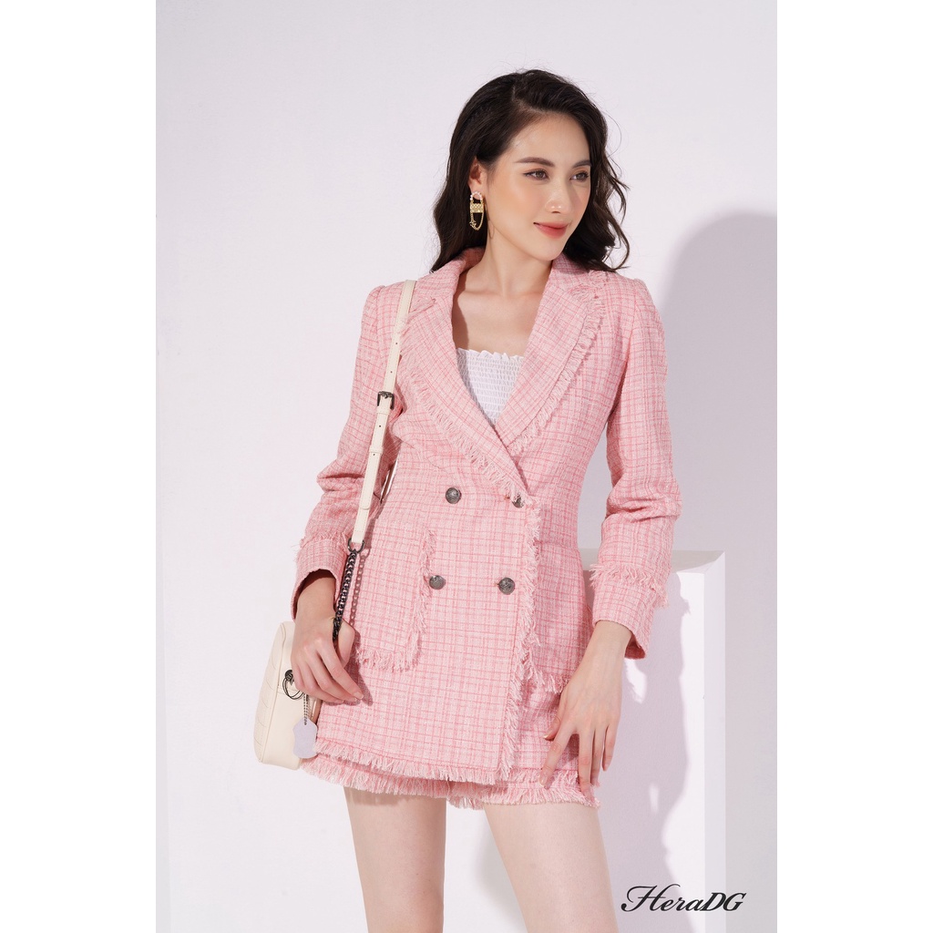 Áo Khoác Blazer HeraDG Thiết Kế Cổ 2 Ve Rút Tua Phối Túi Ốp, Chất Liệu Mềm Mịn Cao Cấp WTBA024A