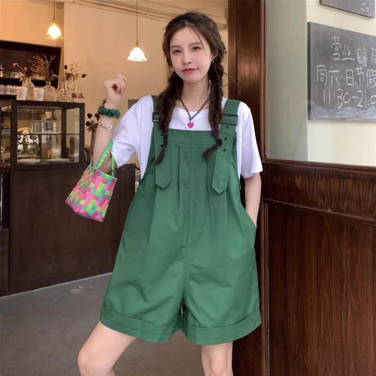 Yếm Quần Gấp Lai Có 4 Màu Xanh Lá Kem Đen Trắng Dành Cho Nữ Mina