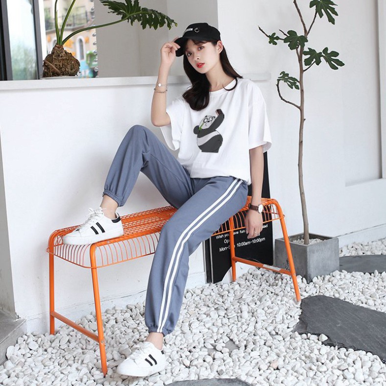 Set Jogger Line Phối Thun Unisex We Bare Bears Gấu Trắng S40 -Set Áo Thun Tay Lỡ In Nhiệt Unisex Form Rộng Quần Thể Thao