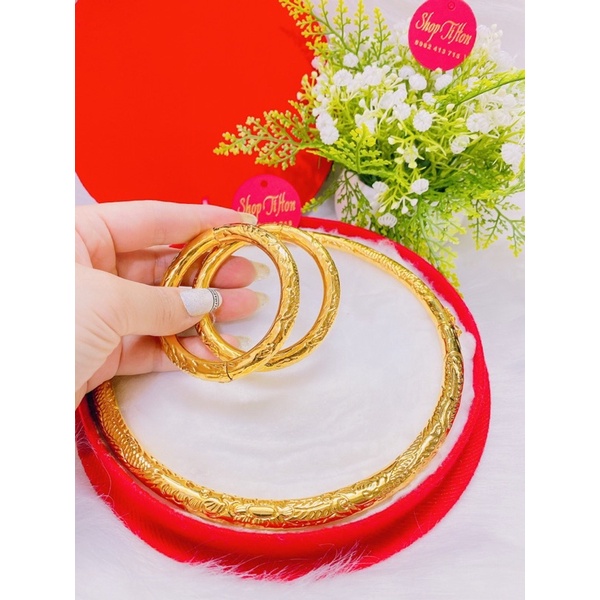 set ( 1 ) kiềng cổ chạm rồng phụng ( 2 ) vòng tay cưới chạm rồng phụng dát vàng 24 cao cấp