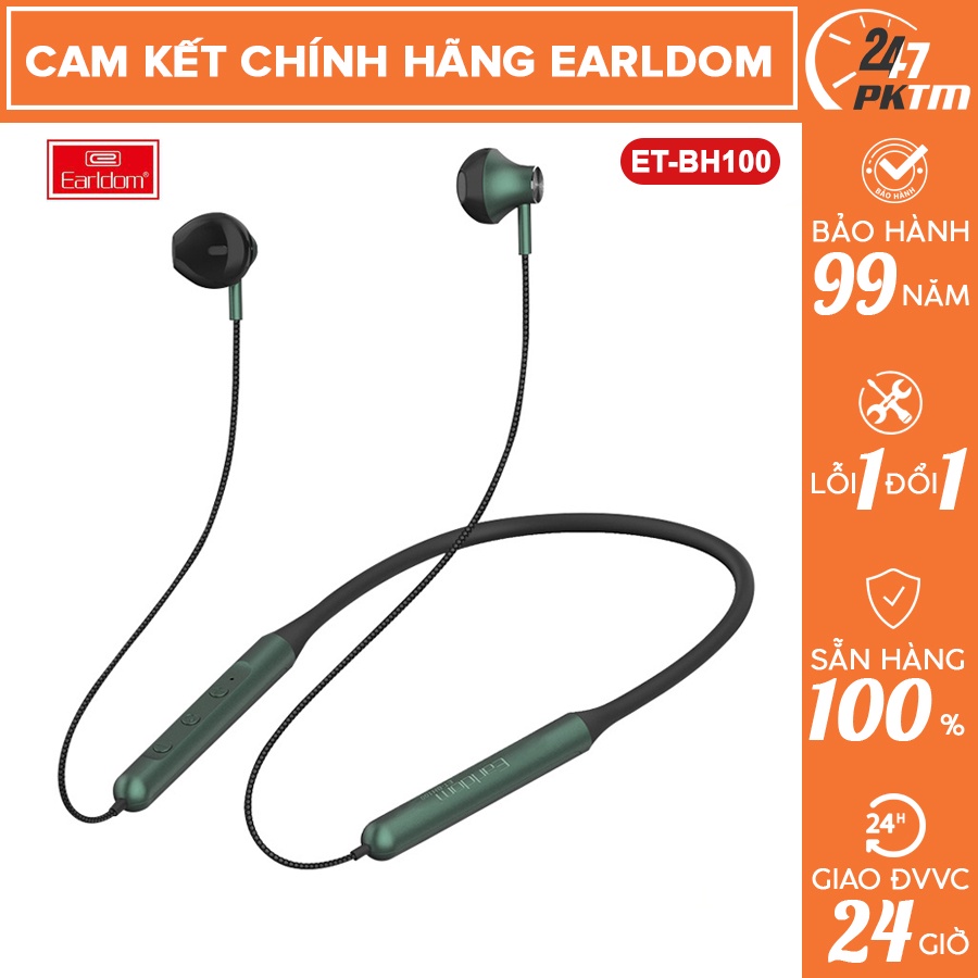 🛑CHÍNH HÃNG EARLDOM🛑 Tai Nghe Bluetooth Đeo Cổ Thể Thao Earldom BH100 - Tai nghe Thể Thao Chống ồn, Chống nước | PKTM247