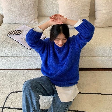 Áo Sweater cổ tròn tay dài dáng rộng thời trang mùa thu cho nữ