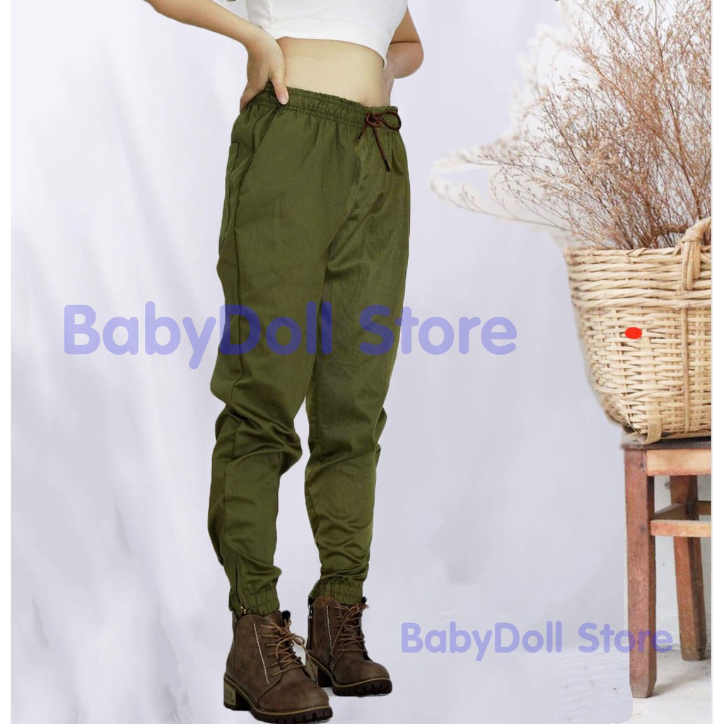 Quần jogger nữ chất kaki khóa zip chân | BigBuy360 - bigbuy360.vn
