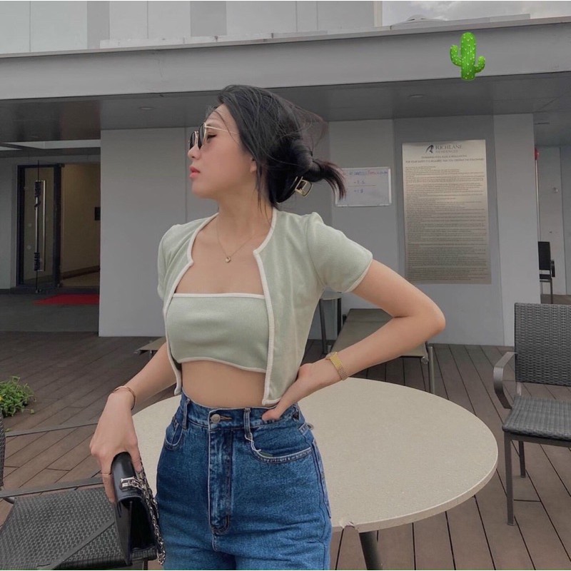 SÉT ÁO ỐNG KÈM ÁO KHOÁC NGẮN TAY CỰC CHẤT T10