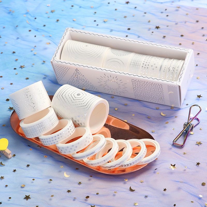 Washi tape cute trang trí sổ, băng dính trang trí sổ họa tiết ánh Metalic ĐỘC, LẠ