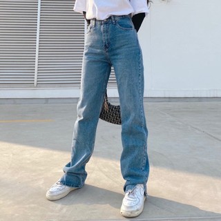 Jeans ống suôn xẻ gấu cạp cao  - Quần jean gấu xẻ phong cách J457