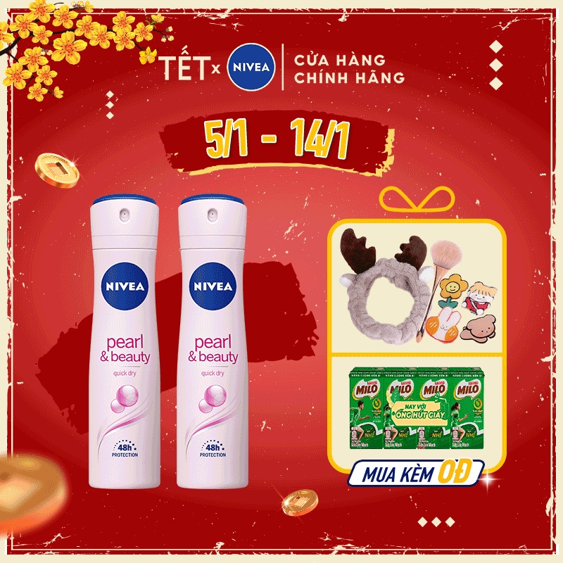 Bộ đôi Xịt ngăn mùi NIVEA Pearl &amp; Beauty ngọc trai quyến rũ (150ml/chai) 83731