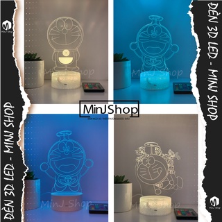 Đèn ngủ 3d led doraemon | 16 màu + remote | minj shop | đèn 3d led anime | đèn 3d mica trang trí & quà tặng