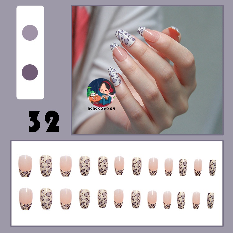 32 - Tím Nhạt [DA BÁO] Bộ Móng Giả 24 Chiếc Đủ Size - Sẵn Keo Và Dụng Cụ