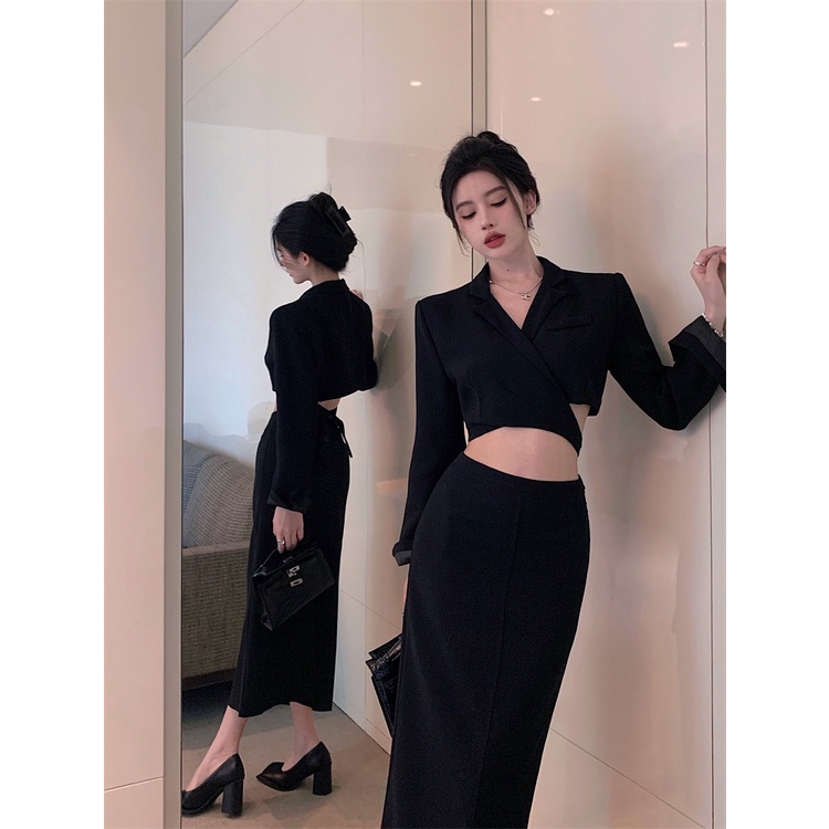 Set đồ nữ phong cách sang chảnh khí chất hàng Quảng Châu đầu xu hướng áo croptop phối chân váy dài