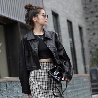 Áo khoác da croptop kiểu dáng hàn quốc